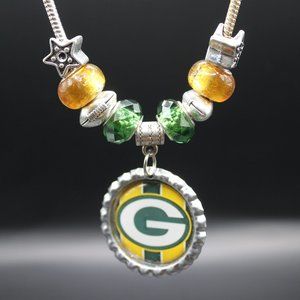 Green Bay Packer Beaded Bottle Cap Necklace